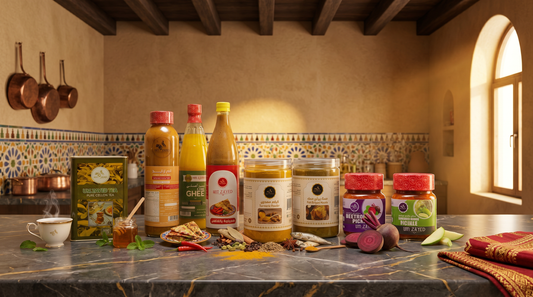 The Um Zayed Story — full product range in Arabic heritage kitchen